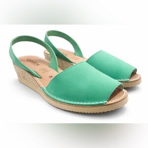 Calaxini Green Nubuck Leather Slingback Flat Sandals EU 42 US 11 NWOB
